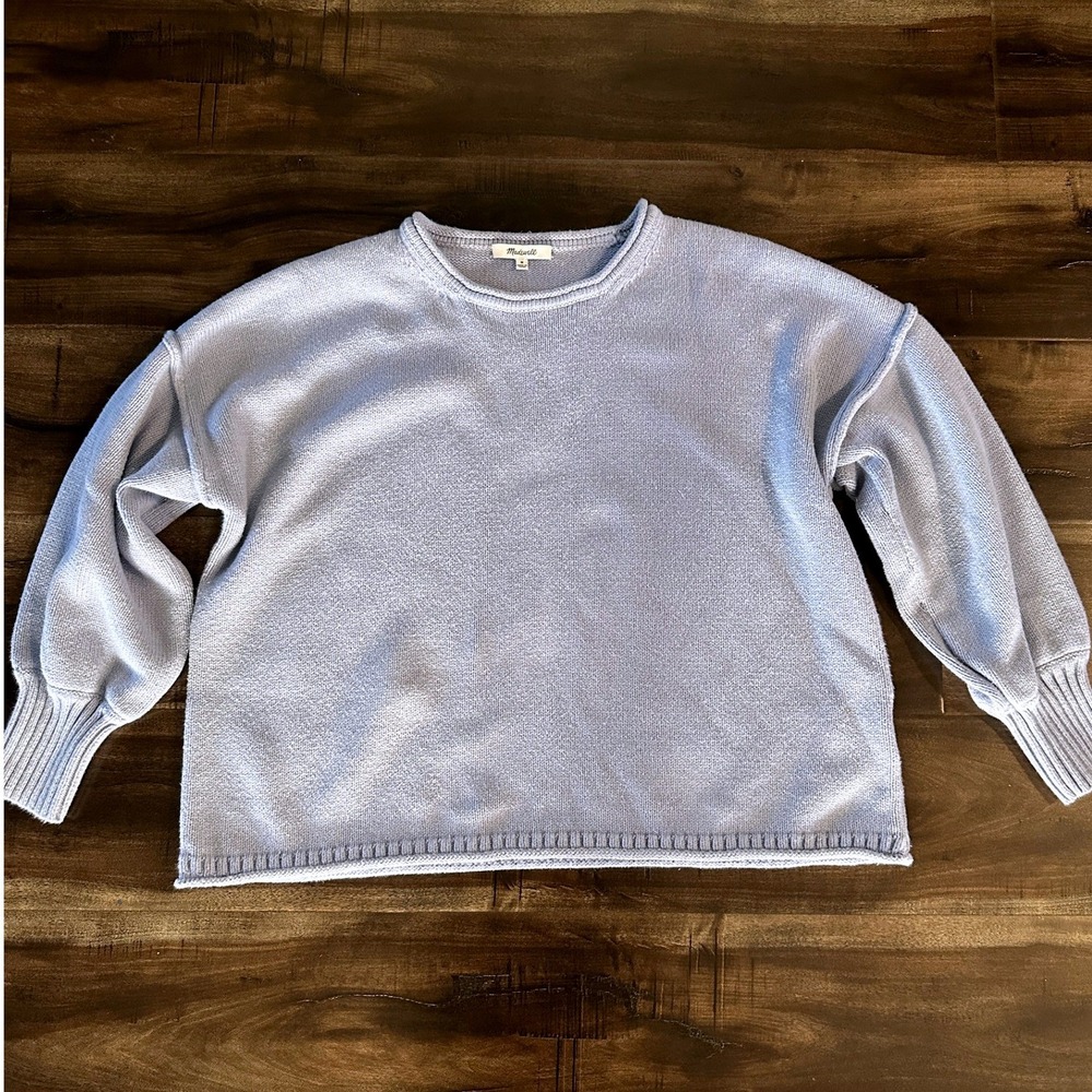 Madewell Womens Medium Periwinkle Blue Balloon Sleeve Crewneck Knit Sweater